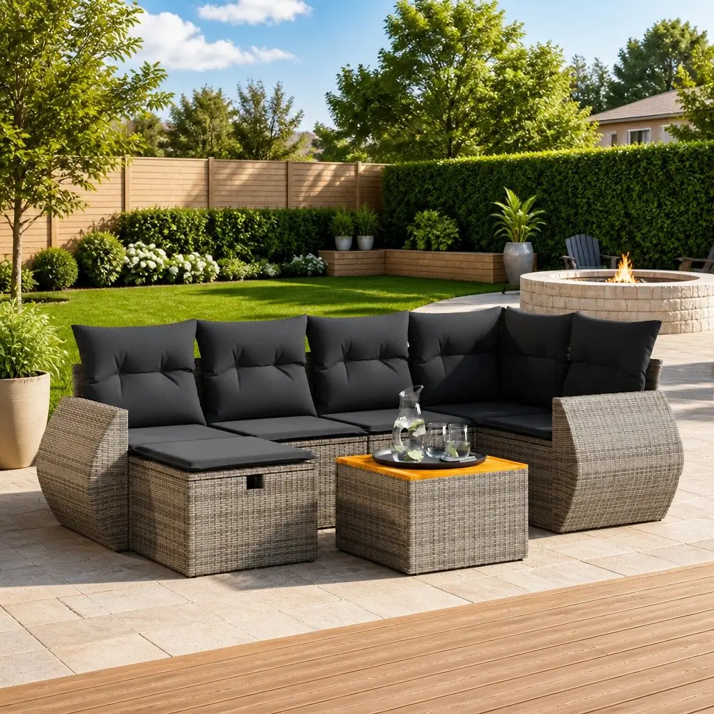 Garden Sofa Set PE Rattan 7 Piece Outdoor Furniture Patio Lounge Grey