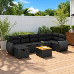 Premium 8 Piece Black Garden Sofa Set with Cushions