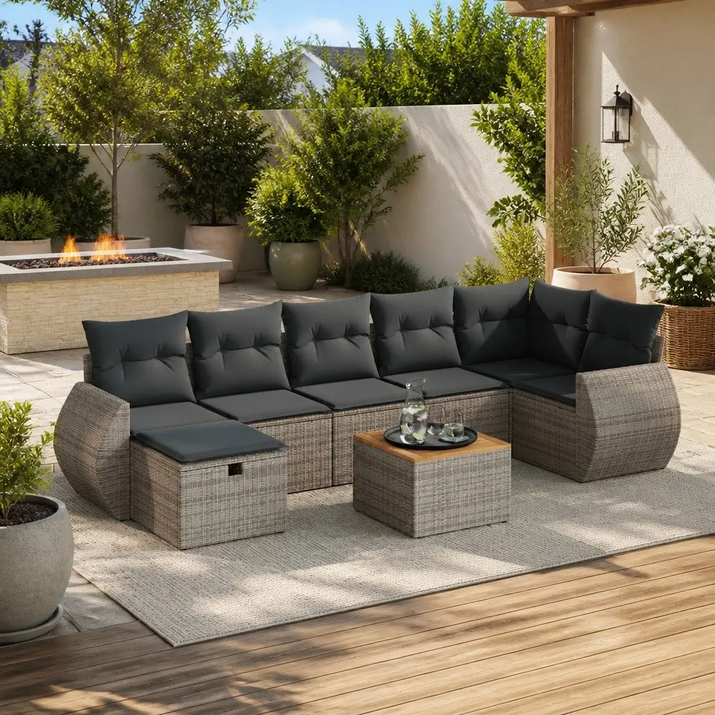 Garden Sofa Set PE Rattan 8 Piece Grey Outdoor Furniture Modular Patio