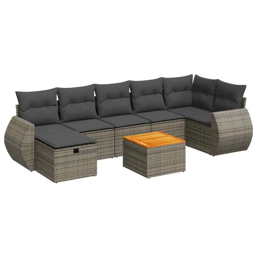Garden Sofa Set PE Rattan 8 Piece Grey Outdoor Furniture Modular Patio
