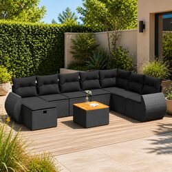 Black Poly Rattan 9 Piece Outdoor Sofa Set