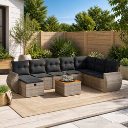 9 Piece Outdoor Garden Sofa Set - Grey Modular Rattan