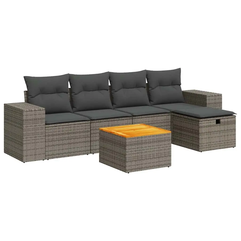 Grey Rattan 6 Piece Garden Sofa Set