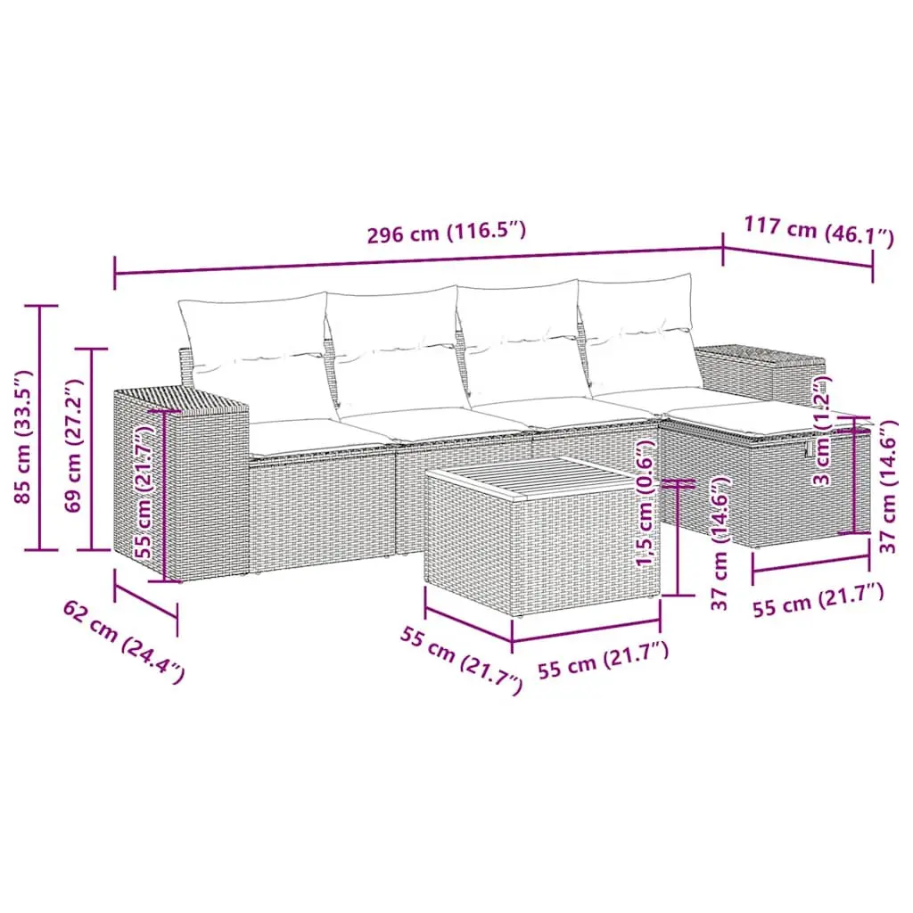 Grey Rattan 6 Piece Garden Sofa Set