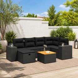 Premium 7 Piece Black Poly Rattan Outdoor Sofa Set