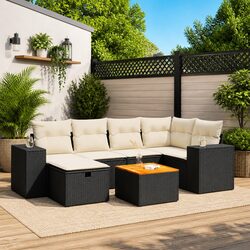 Durable 7-Piece Black Poly Rattan Garden Sofa Set