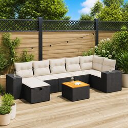 8-Piece Outdoor Garden Sofa Set with Cushions - Black