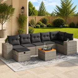 8-Piece Grey Poly Rattan Garden Sofa Set for Outdoors