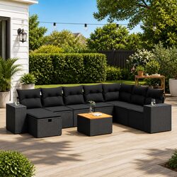 Premium 9 Piece Black Poly Rattan Garden Sofa Set