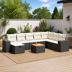 9-Piece Modular Patio Lounge Set in Black Poly Rattan