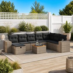 Durable 9 Piece Garden Sofa Set with Cushions Grey