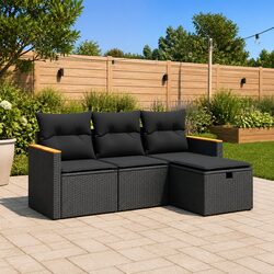 4 Piece Black Modular Garden Sofa Set with Cushions