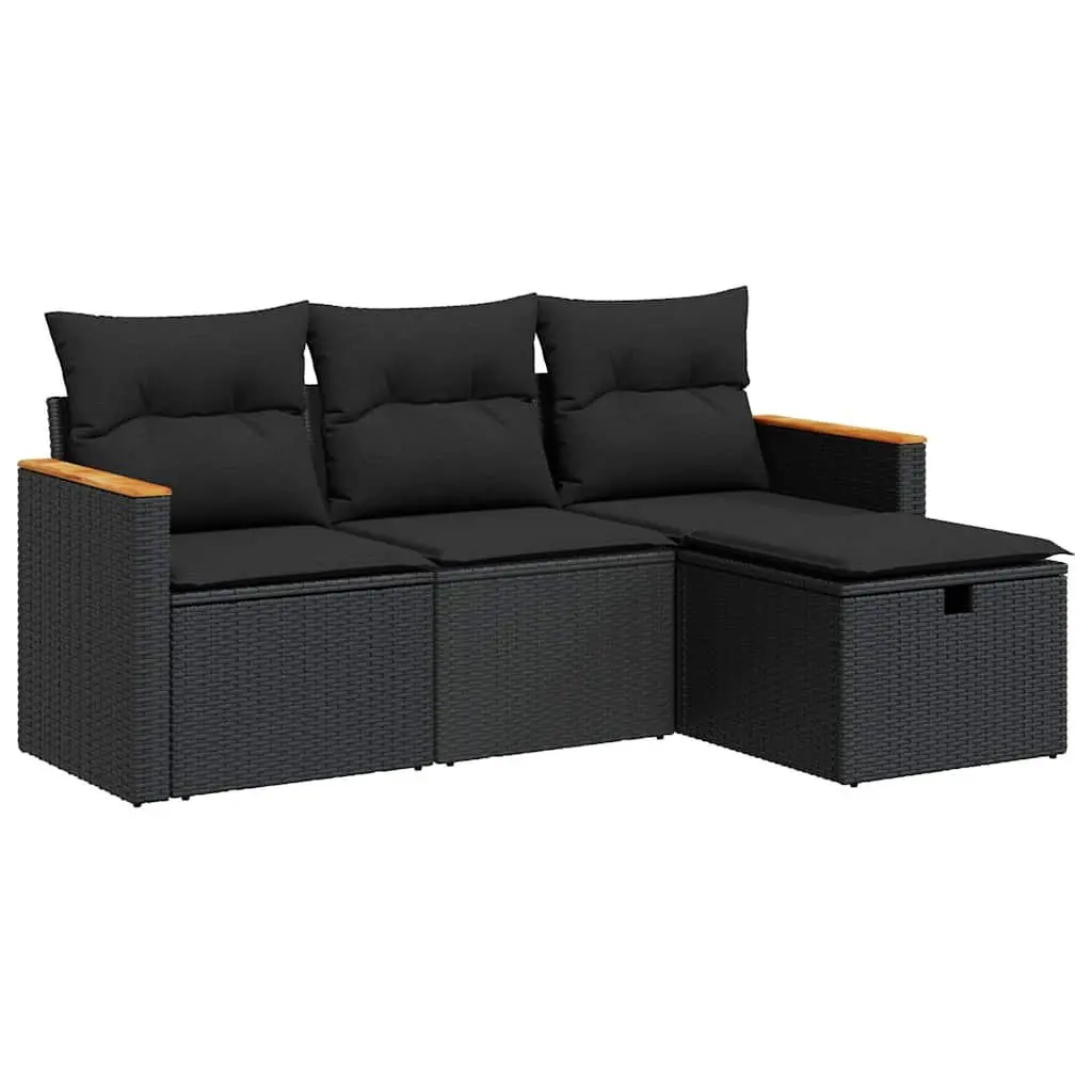 4 Piece Black Modular Garden Sofa Set with Cushions