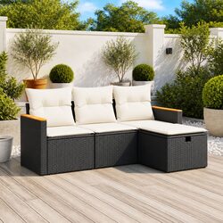 Sturdy 4 Piece Garden Sofa Set with Cushions in Black