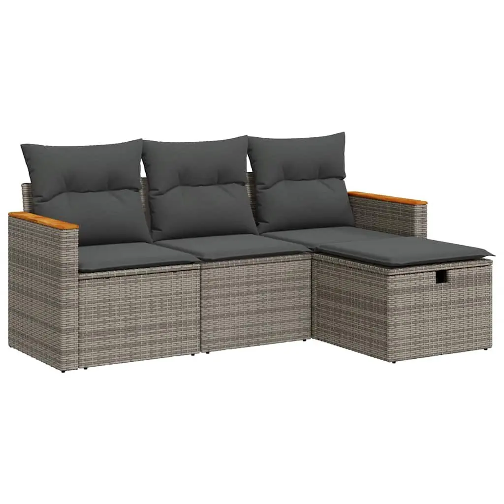 Garden Sofa Set PE Rattan 4 Piece Outdoor Furniture Grey with Cushions