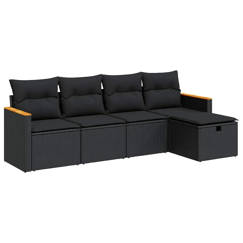 Garden Sofa Set PE Rattan 5 Piece Black Outdoor Furniture