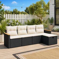 Premium 5 Piece Black Poly Rattan Garden Sofa Set