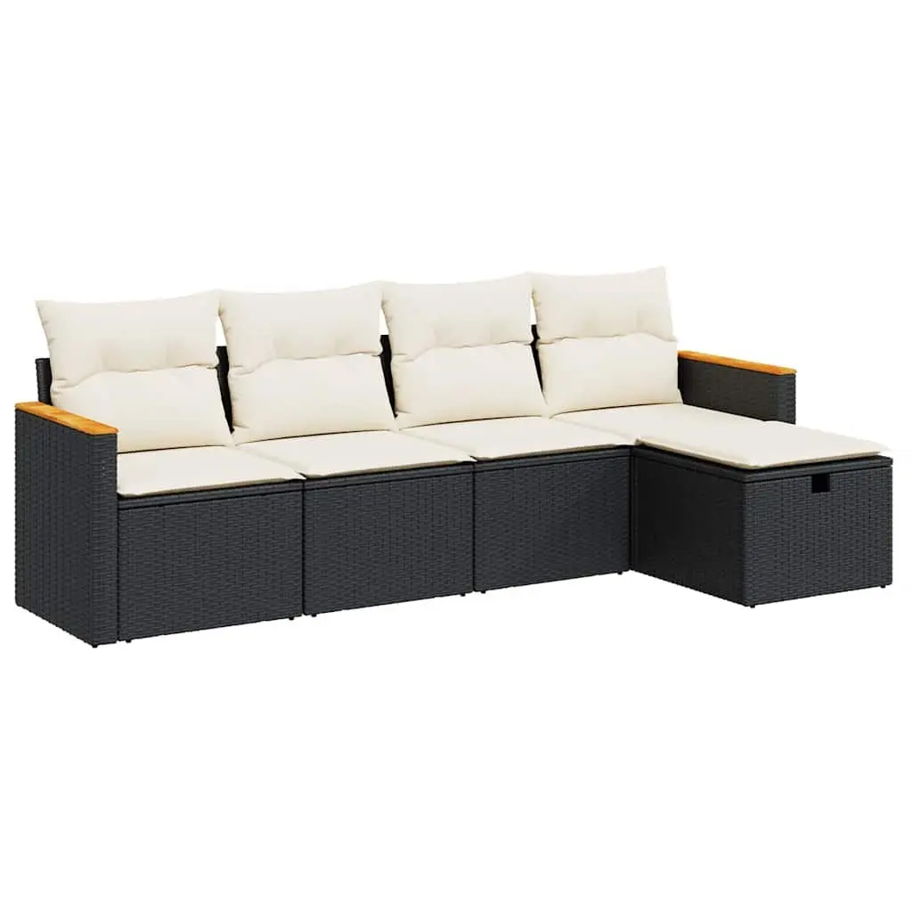 5 Piece Black Poly Rattan Garden Sofa Set