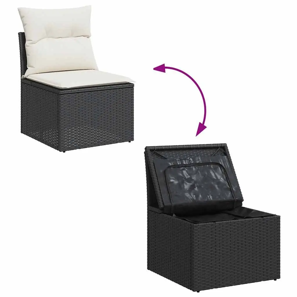 5 Piece Black Poly Rattan Garden Sofa Set