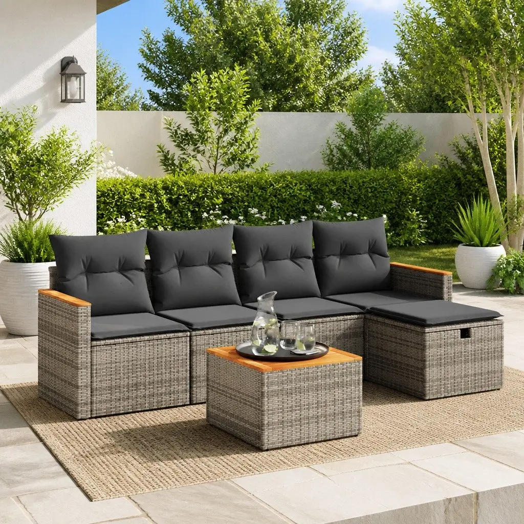 6-Piece Grey Outdoor Sofa Set with Cushions