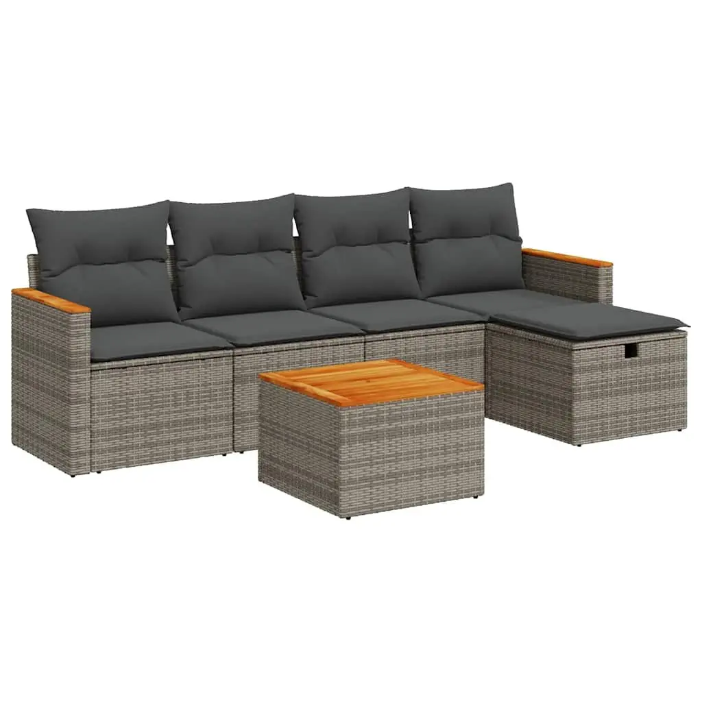 6-Piece Grey Outdoor Sofa Set with Cushions