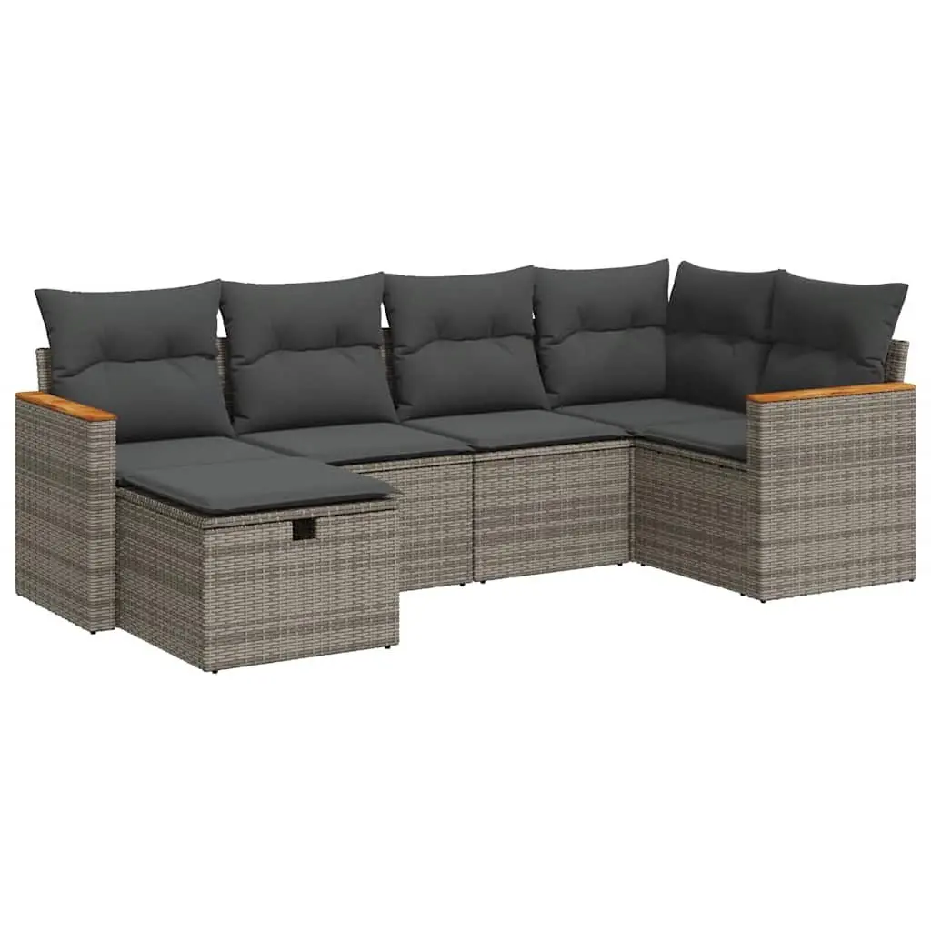 Garden Sofa Set PE Rattan 6 Piece Modular Outdoor Furniture Grey with Cushions