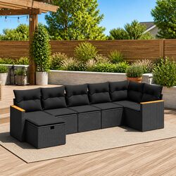 Premium 7 Piece Modular Garden Sofa Set in Black Rattan