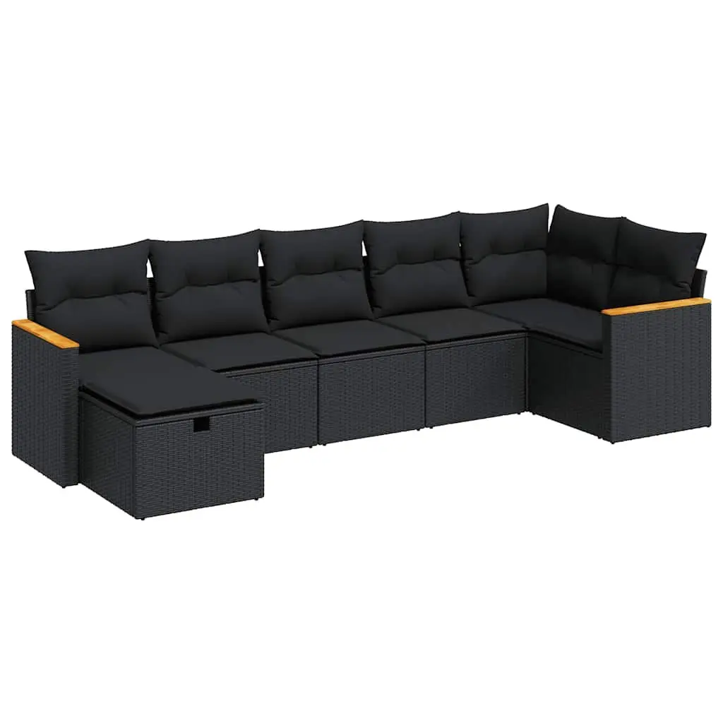 7 Piece Garden Sofa Set PE Rattan Modular Outdoor Furniture Black