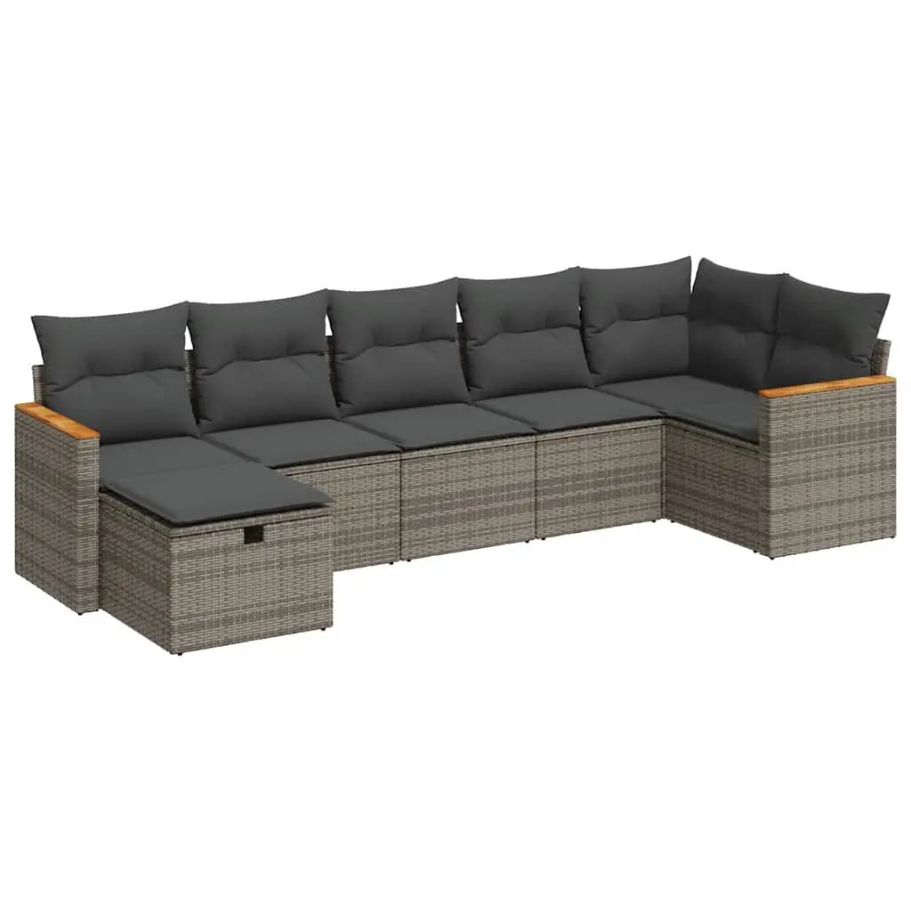 Garden Sofa Set PE Rattan 7 Piece Grey Outdoor Furniture Patio Lounge
