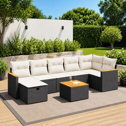 Premium 8 Piece Black Poly Rattan Garden Sofa Set