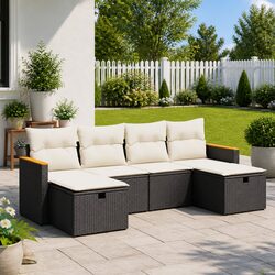 Durable 6-Piece Modular Garden Sofa Set in Black