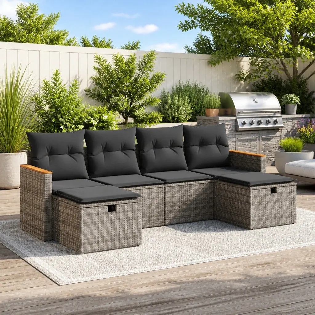 6-Piece Modular Grey Rattan Garden Sofa Set