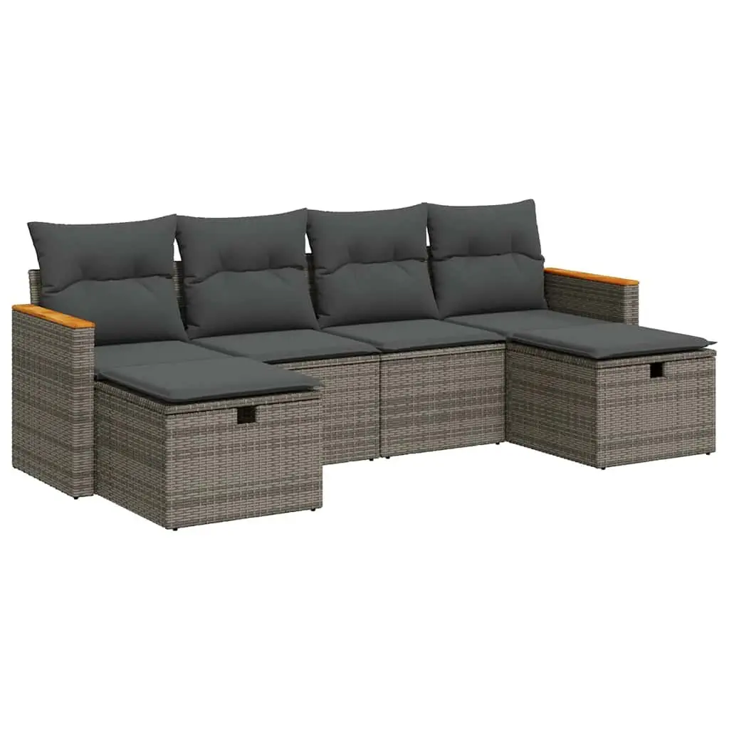 6-Piece Modular Grey Rattan Garden Sofa Set