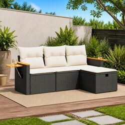 High-Quality Black Garden Sofa Set with Cushions & Storage