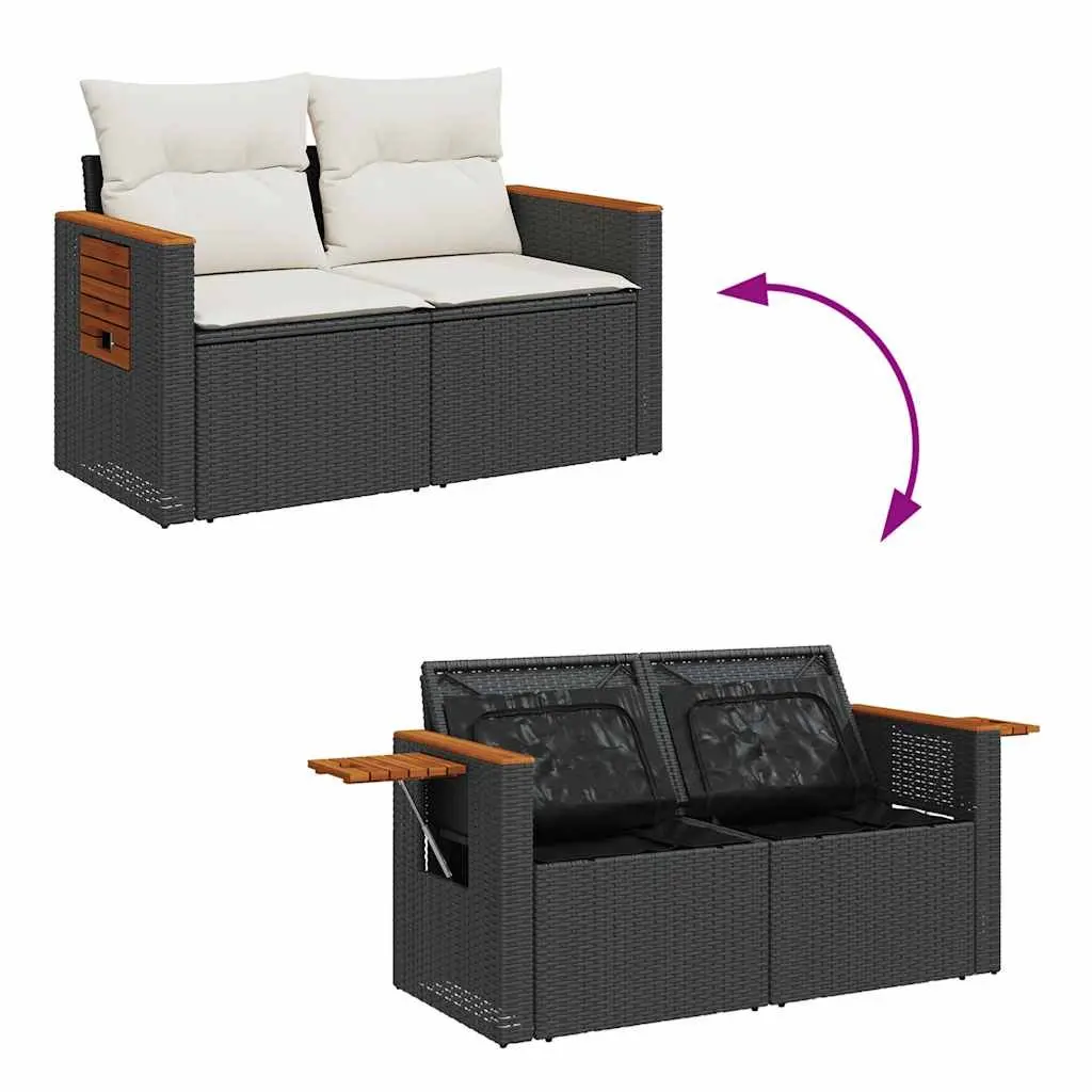 Black Garden Sofa Set with Cushions & Storage