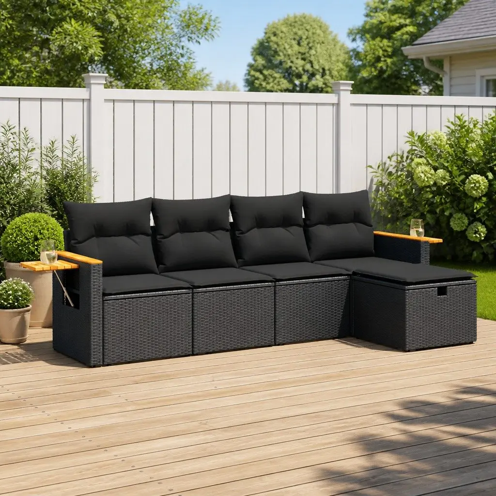Garden Sofa Set PE Rattan 5 Piece Modular Outdoor Furniture Black