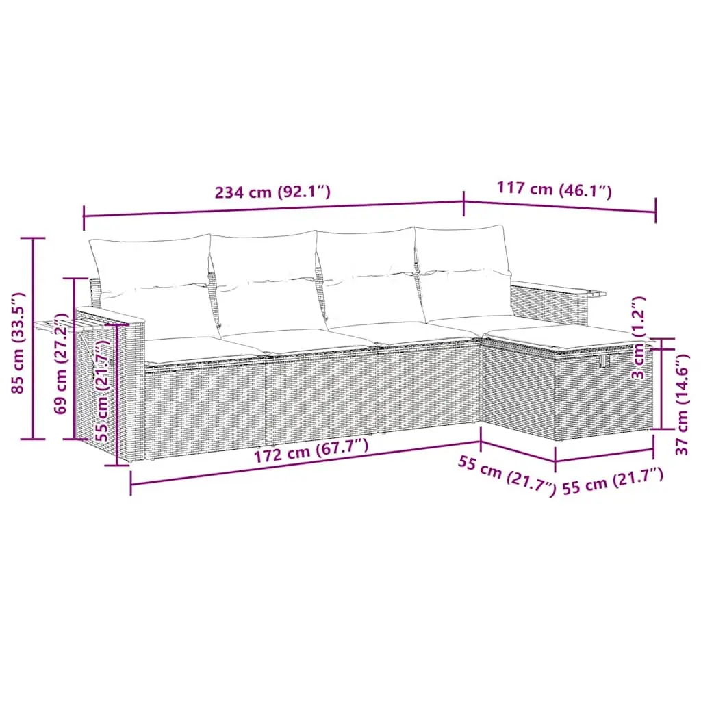 Garden Sofa Set PE Rattan 5 Piece Modular Outdoor Furniture Black