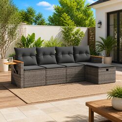 5 Piece Outdoor Garden Sofa Set in Grey Poly Rattan