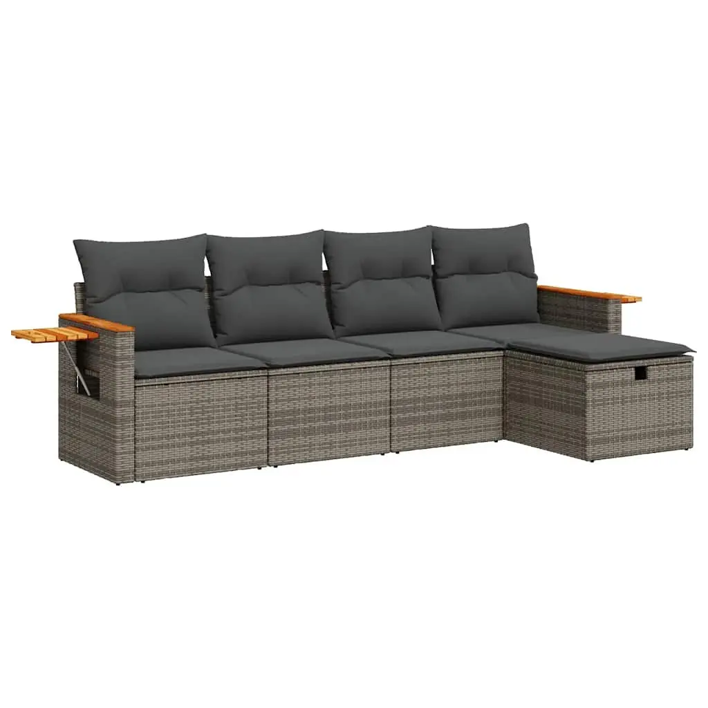 Garden Sofa Set 5 Piece Outdoor Furniture Grey Poly Rattan Patio Sectional with