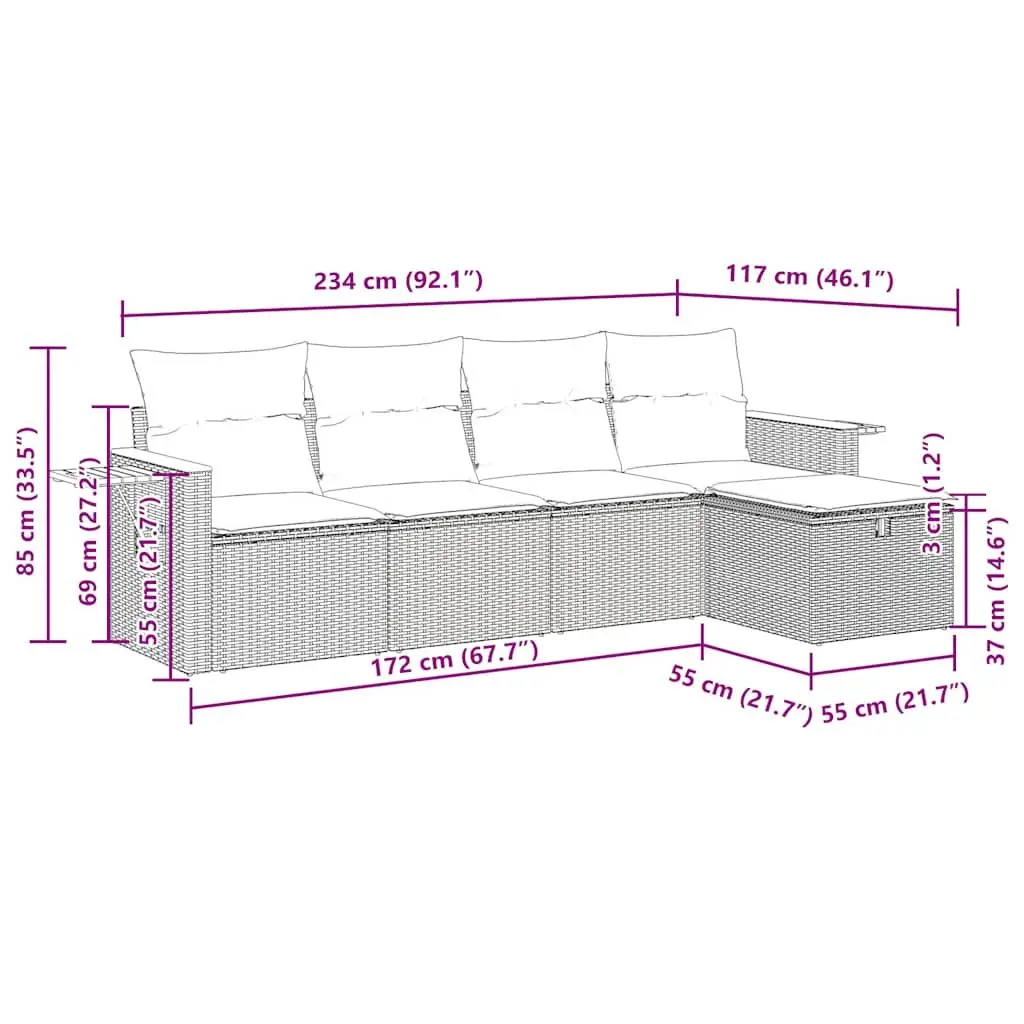 Garden Sofa Set 5 Piece Outdoor Furniture Grey Poly Rattan Patio Sectional with