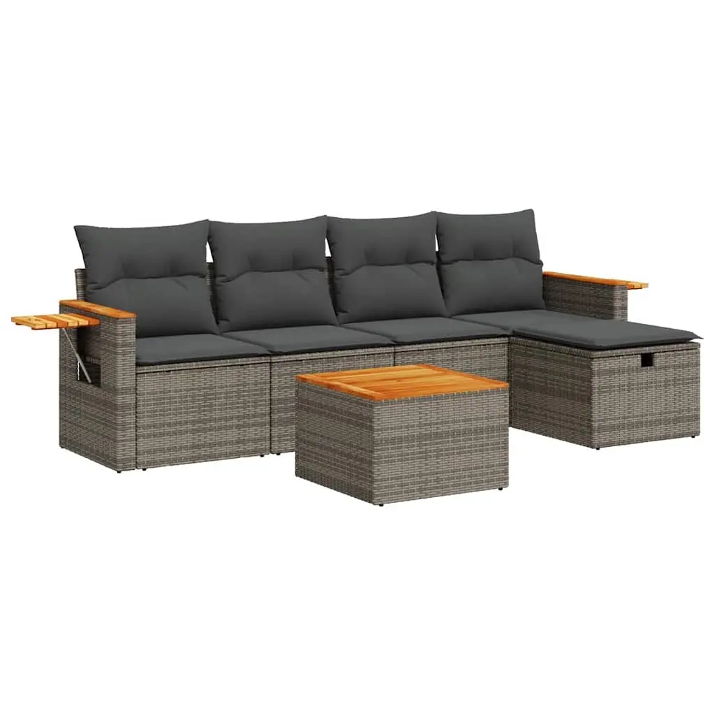 Garden Sofa Set PE Rattan 6 Piece Modular Outdoor Furniture Grey Patio Lounge