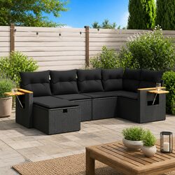 Stylish Black Poly Rattan 6-Piece Garden Sofa Set