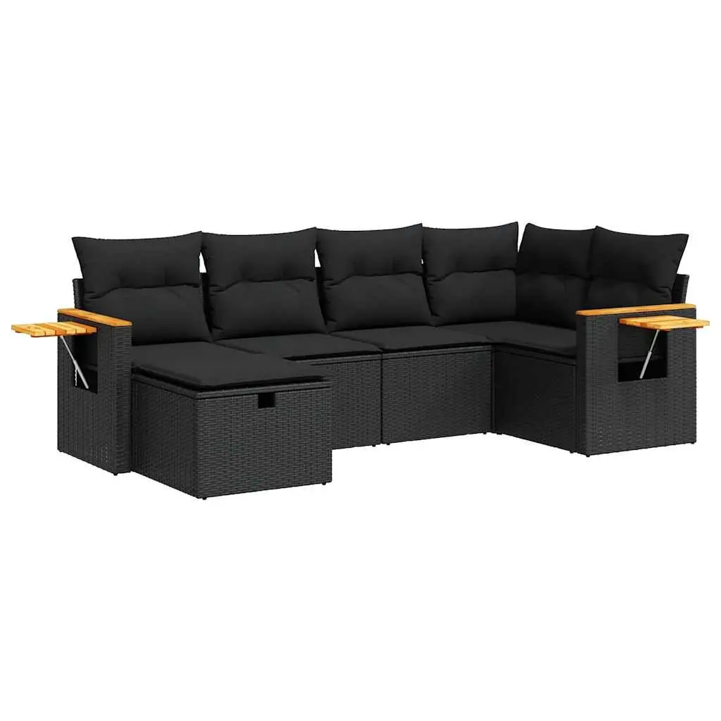 Black Poly Rattan 6-Piece Garden Sofa Set