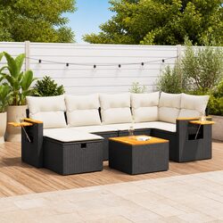 Durable 7 Piece Garden Sofa Set with Storage in Black