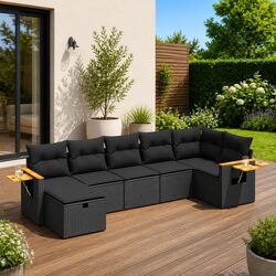 Black Poly Rattan Outdoor 7 Piece Sofa Set with Storage