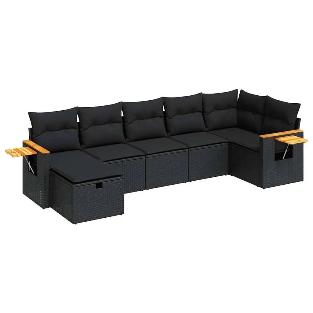 Black Poly Rattan Outdoor 7 Piece Sofa Set with Storage