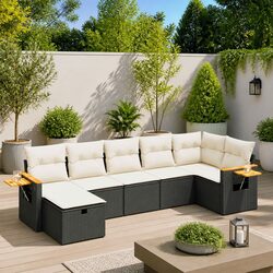 Durable 7 Piece Black Garden Sofa Set with Storage Cushions