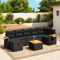 Premium Black Poly Rattan 8 Piece Outdoor Sofa Set