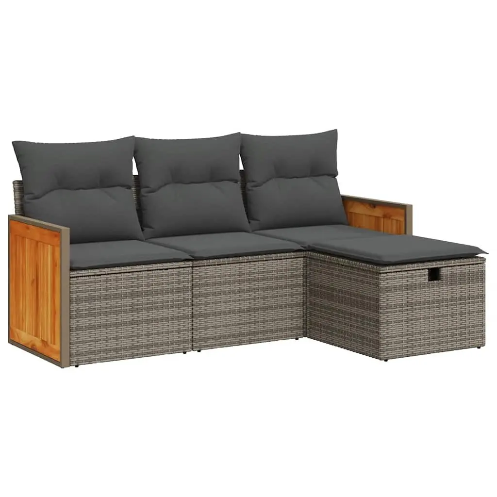 4 Piece Garden Sofa Set PE Rattan Grey Outdoor Patio with Storage Cushions