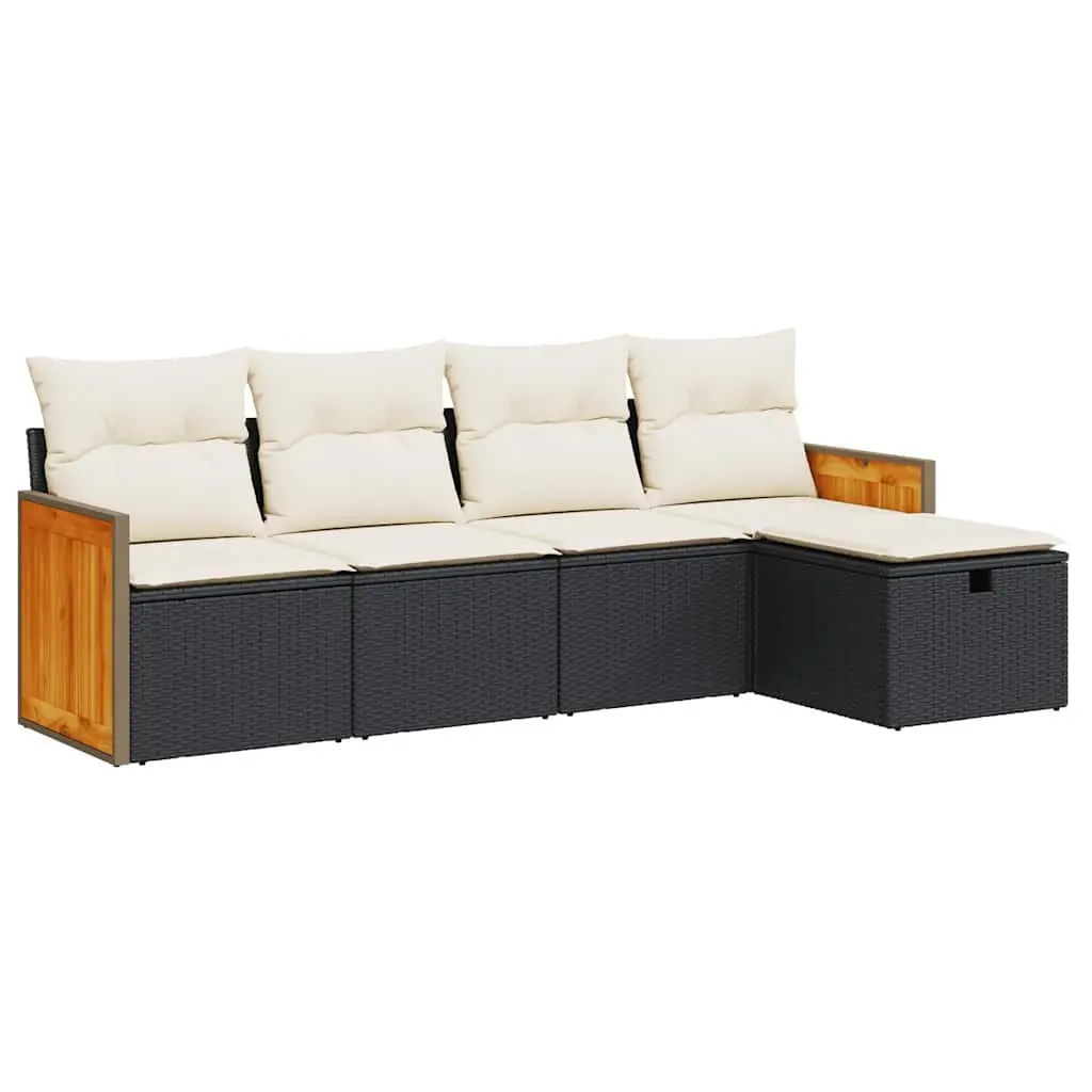 Garden Sofa Set PE Rattan 5 Piece Outdoor Furniture Black